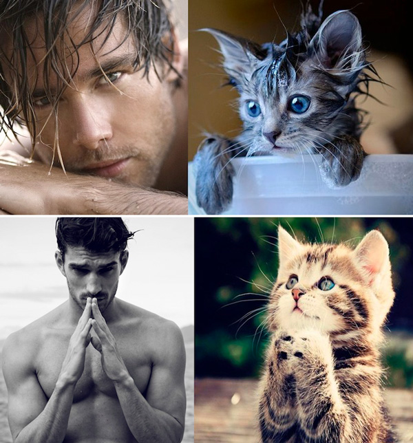 Sexy Men & Lovely Cats in Similar Poses